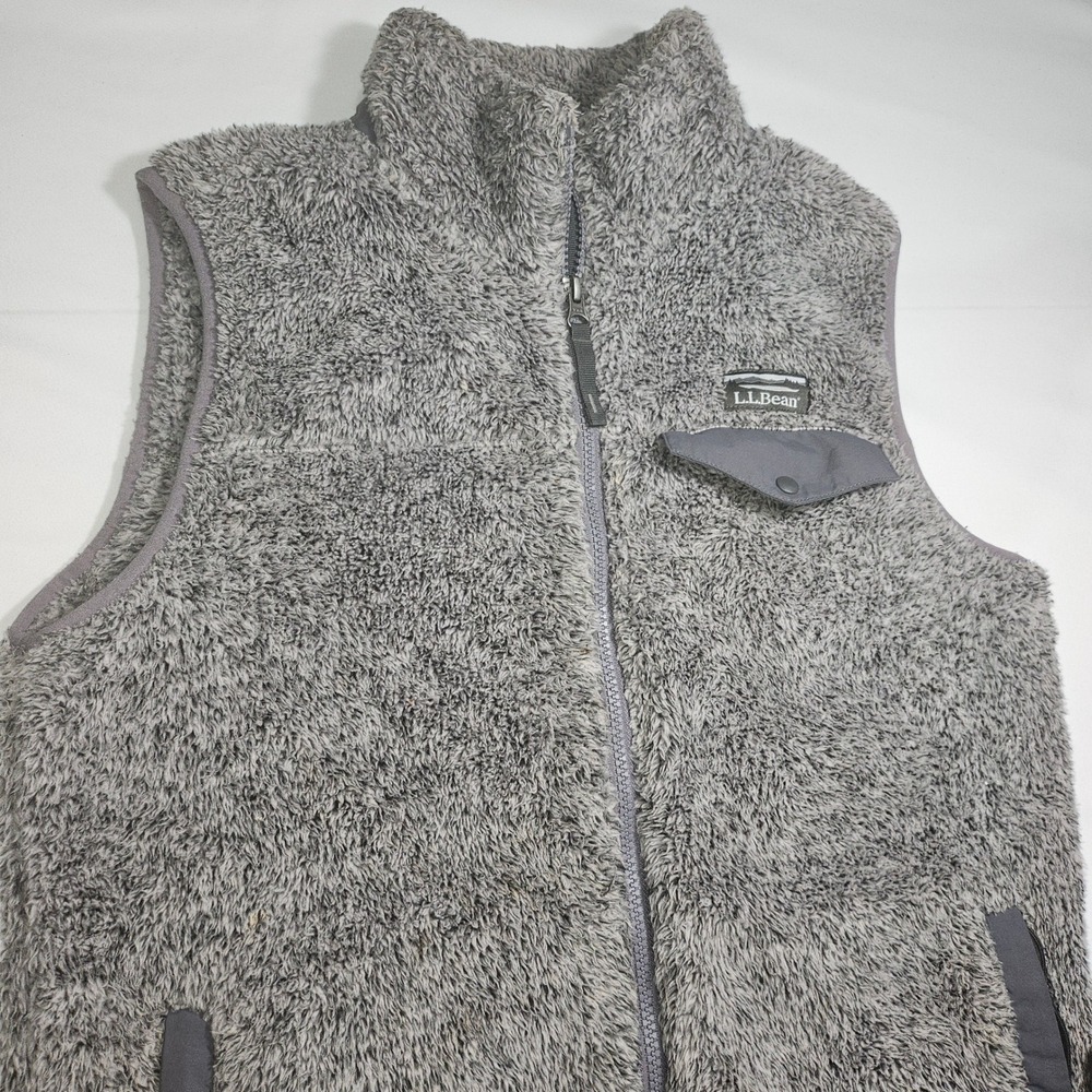 LL Bean Gray Hi-Pile Fleece Vest Womens Small Petite Full Zip 512314